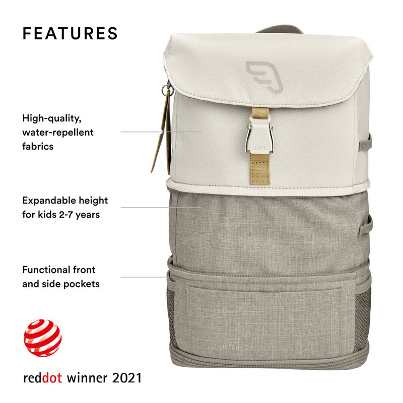 STOKKE JetKids Stokke BackPack, White - Expandable Design for Kids 2-7 Years Old - Easy-to-Clean, Water Repellent Fabric - Includes Pull-Out Seat Pad, Name Tag & Detachable Captain Stripes - Image 2
